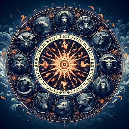 Zodiac circle with zodiac signs. Zodiacal horoscope circle.の素材