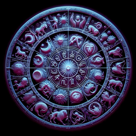 Zodiac circle. Zodiacal horoscope. 3D renderingの素材