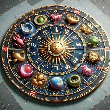 Astronomical clock with zodiac signs. 3D illustration.の素材