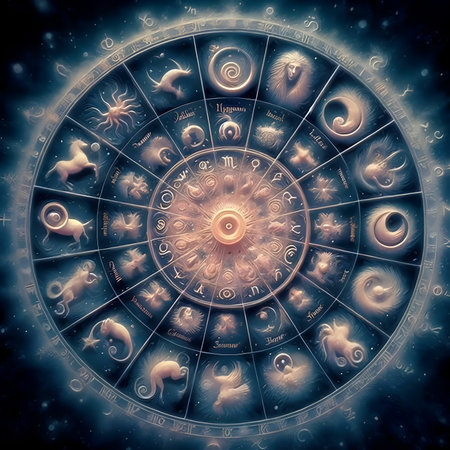 Astrological horoscope circle. Zodiac signs in the circle.の素材