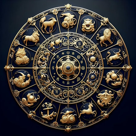 Zodiac signs in the circle. Zodiac background. 3D renderingの素材