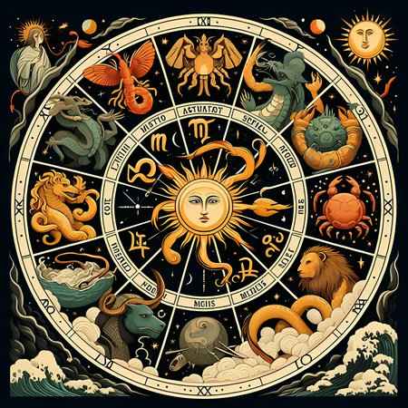 Zodiac signs in the circle. Astrological horoscope.の素材