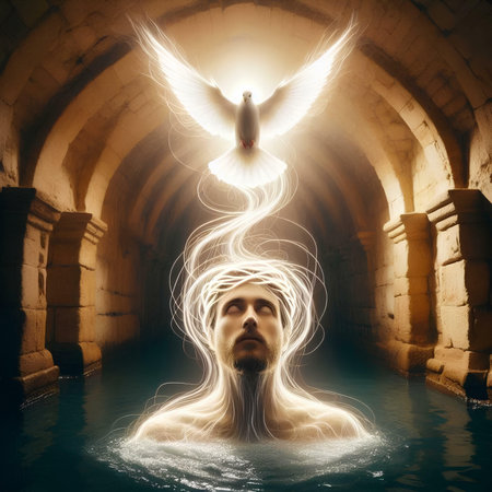 Man with angel wings in a dark tunnel. Conceptual image.の素材