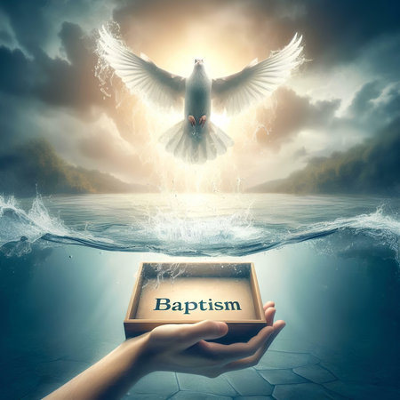 First person view of female hand holding open box with Easter letteringの素材