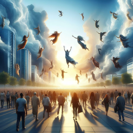 Dancing people in the city. Conceptual image. 3D renderingの素材