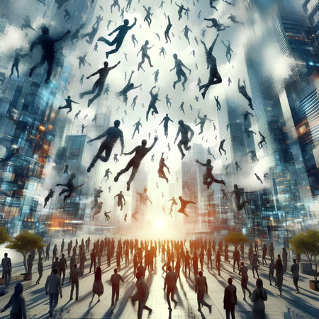 Business People Silhouette Corporate Cityscape Crowd Concept. 3D Renderingの素材