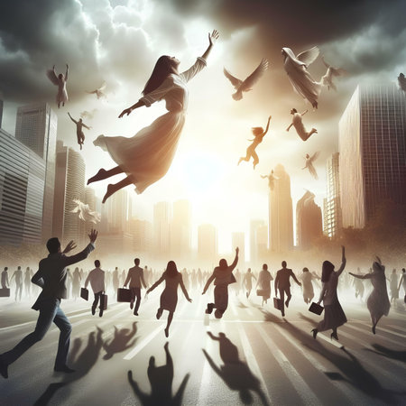 Business People Corporate Cityscape Teamwork Freedom Concept. 3D Renderingの素材