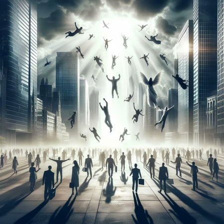 Silhouettes of business people in the city. 3D renderingの素材