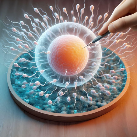 Human egg cell and spermatozoons, 3D illustration.の素材