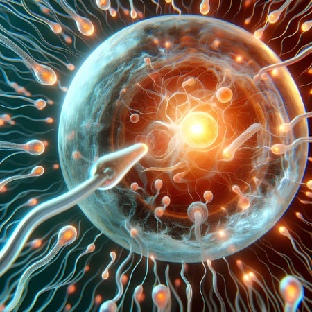 Sperm and egg cell, 3D illustration of sperm and egg cell, medical conceptの素材