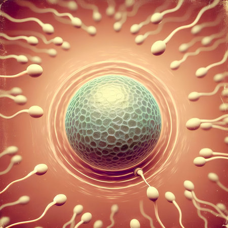 3d illustration of sperm and egg cell, digitally generated image.の素材