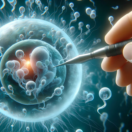 Fertilization concept. Sperm and egg cells. 3D illustrationの素材