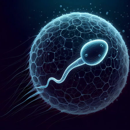 Sperm and egg cells. Fertilization concept. 3D illustrationの素材