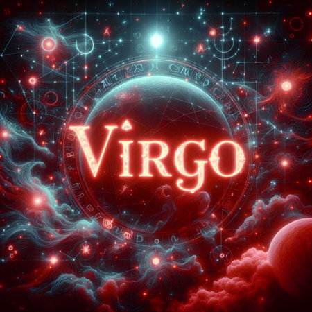 Virgo astrology horoscope sign in space with planets and starsの素材