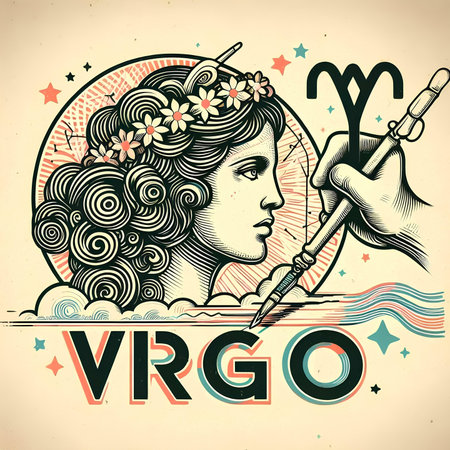 Vintage poster with zodiac sign Virgo. Vector illustration.の素材