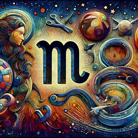 Zodiac sign Virgo. Zodiac background. Vector illustration.の素材