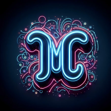 Vintage neon letter M. Vector illustration for your design. Eps 10の素材