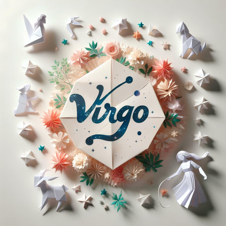 Wedding invitation card with paper flowers and origami birds.の素材