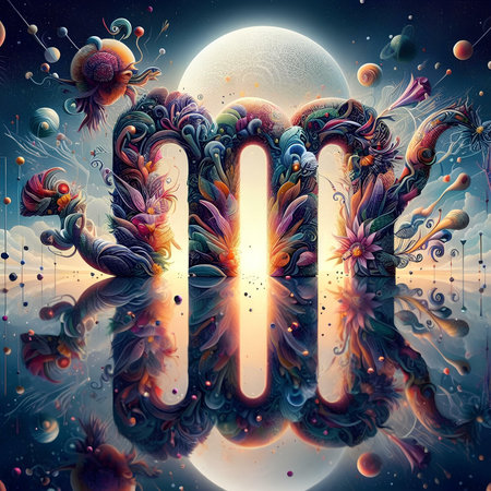 3D surreal illustration. Sacred geometry. Mysterious psychedelic relaxation pattern. Fractal abstract texture. Digital artwork graphic astrology magicの素材