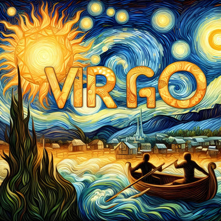 Virgo zodiac sign with a boat on the background of the night skyの素材