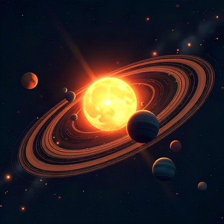 Solar system with planets and stars in space. Vector illustration. Elements of this image furnished by NASAの素材