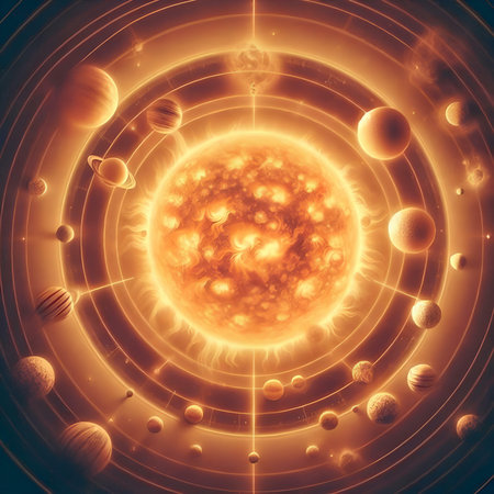 Solar system. Sun and planets. Solar system. 3D renderingの素材