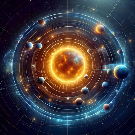 Planets and galaxy, computer generated abstract background, 3D renderingの素材