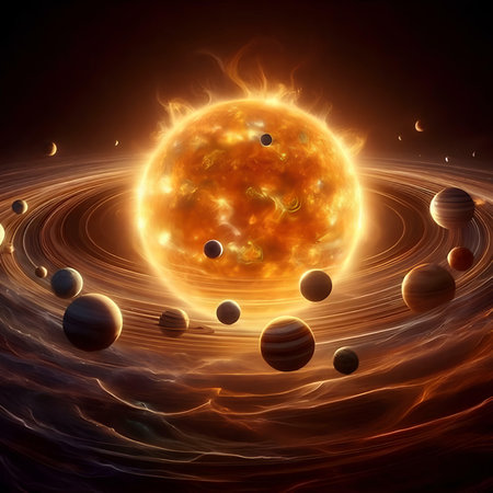 Fiery planet in space, computer generated abstract background, 3D renderの素材