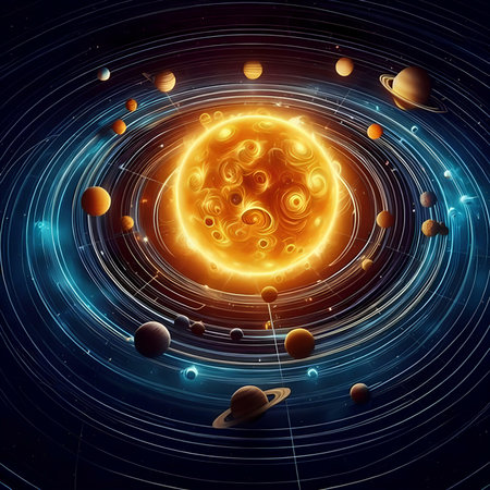 Planets in space. Solar system with planets and stars. 3D renderingの素材