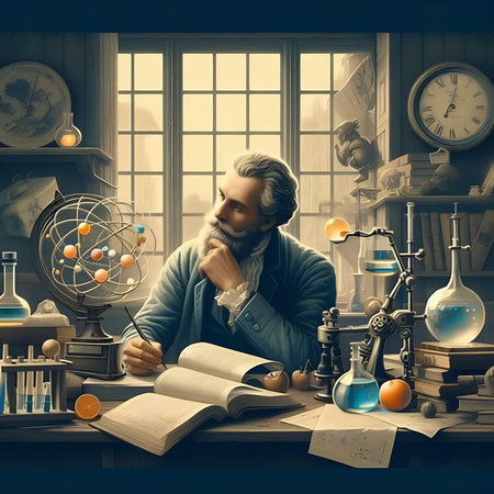 Old scientist working in his laboratory. Science, chemistry and education concept.の素材