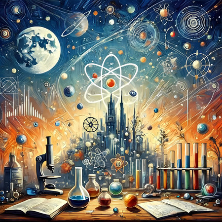 Science background with a lot of planets, stars and other elements.の素材
