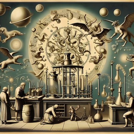 Astronomical clock in vintage style. 3D rendering. Computer digital drawing.の素材