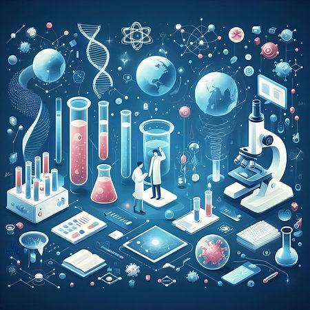 Science and technology background. Vector illustration of scientific research and development.の素材