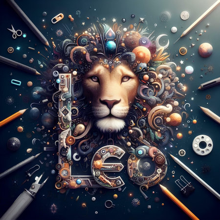 Lion zodiac sign. Zodiac background. 3D renderingの素材