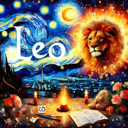 Lion in the night city with moon and stars. Digital painting.の素材