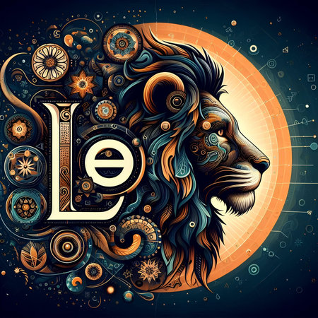 Lion in the zodiac sign Leo. Zodiac background.の素材