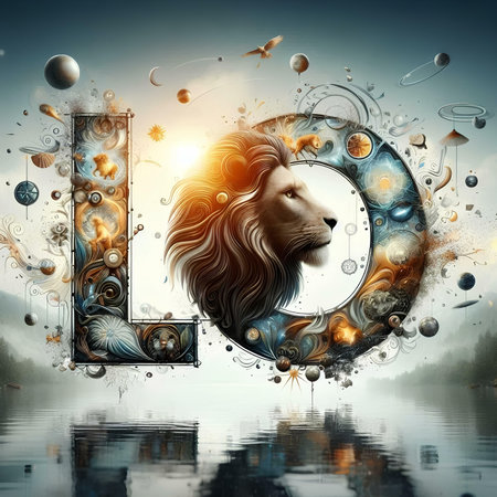 Lion zodiac sign. Astrological horoscope background.の素材
