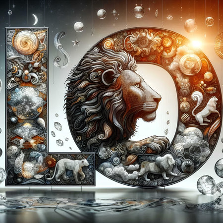 Lion zodiac sign, 3d render, black and whiteの素材