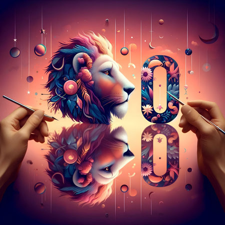 Lion zodiac sign, horoscope and astrology concept, 3d illustrationの素材