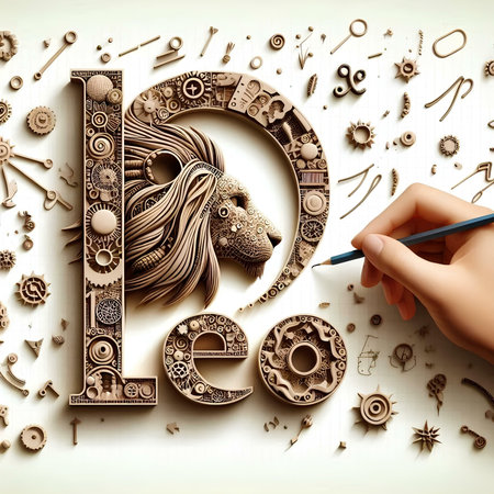 Mechanical alphabet. Letter Q with lion head. 3D renderingの素材