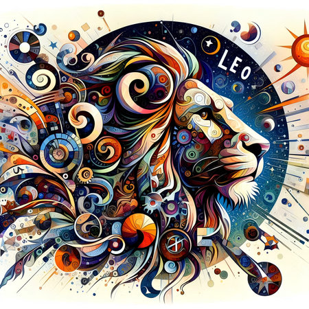 Lion head with abstract colorful background. Vector illustration for your designの素材