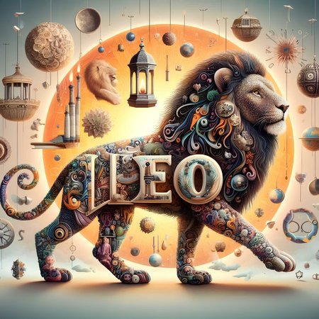 Lion in the universe with the word love. 3D renderingの素材