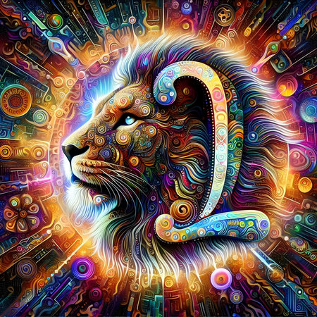 Lion zodiac sign. Zodiacal horoscope. Abstract colorful backgroundの素材