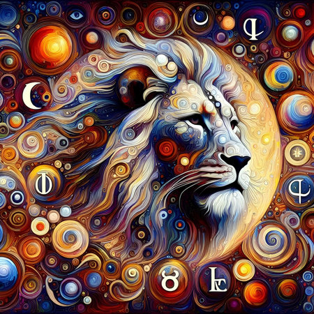 Lion zodiac sign. Zodiacal horoscope background.の素材
