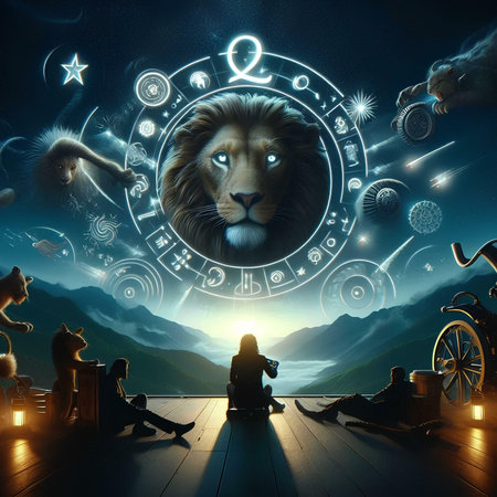 Lion in the magic space. 3D illustration. Fantasy.の素材
