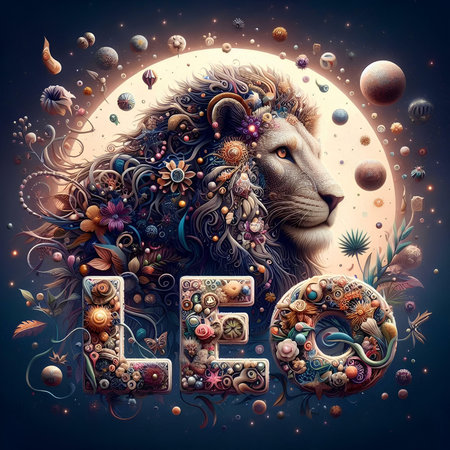 Lion in the universe. Leo zodiac sign. 3D renderingの素材
