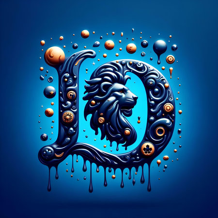 Zodiac sign Leo, 3D render, black and blue colorの素材