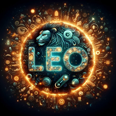 Neon sign of Leo. Zodiac sign. Zodiac symbol.の素材