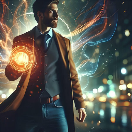 Futuristic man in a suit with a futuristic hairstyle.の素材