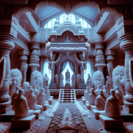 Buddha statues in a temple in Thailand. 3d renderingの素材